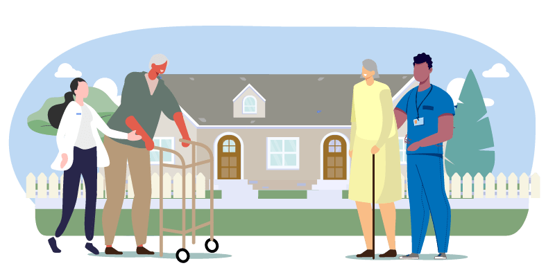 illustration of elderly outside of house